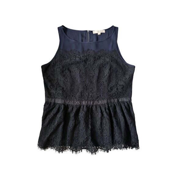 ANN TAYLOR LOFT Navy Black Lace Peplum Tank Top Size 12 - Picture 7 of 8